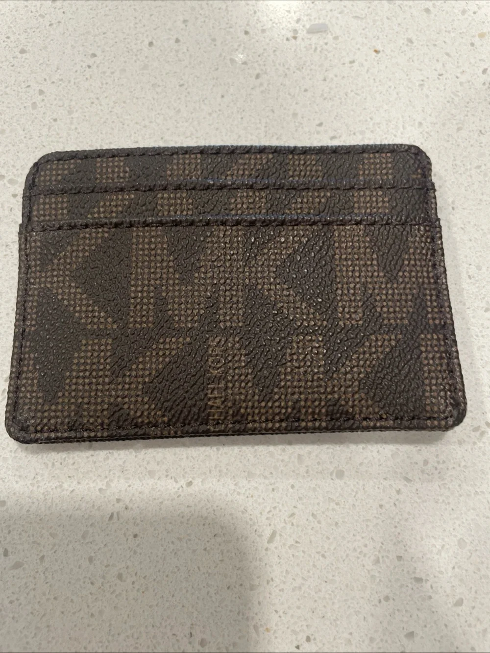MICHAEL Michael Kors Brown Monogram Card Holder with Gold Plaque